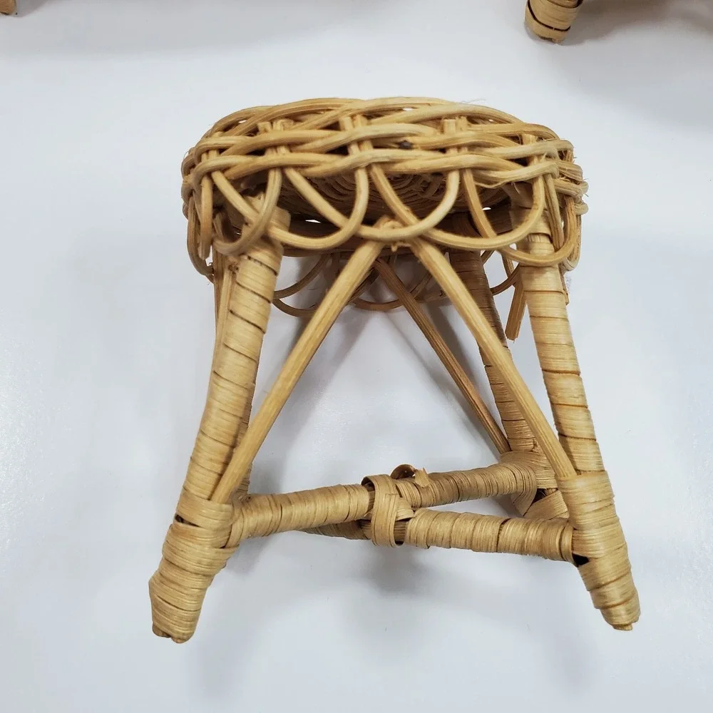 Vintage Doll Furniture Wicker Rattan Patio Set Sofa Chair (FLAW) Table Lot of 3